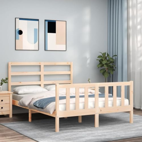 Mandloder Massivholzbett Kiefernholz, 120x190cm, mit Kopfteil, Robustes Holzbett für Schlafzimmer, unbehandelt, langlebiges Bettgestell, modernes Design
