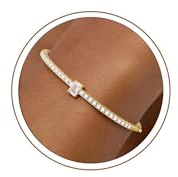 Turandoss Armband Damen Gold, 14 Karat Vergoldet Tennisarmband Elegantes Zirkonia Armreifen Verstellbare Armreif Wasserdichter Gold Armbänder Schmuck für Frauen