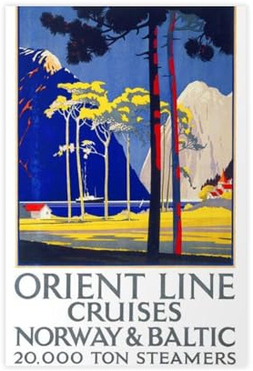 SDKAHKZO Póster de viaje vintage de Oriental Cruises Noruega del Mar Báltico en lienzo para decoración de pared, pósteres para el hogar, bar, restaurante, garaje, cafetería, logotipo, regalo, 20 x 30