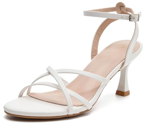DADAWEN Sandales Femme Talon Kitten Heel Bout Ouvert Bride Cheville Sandales été Cuir Talon Bas Confortable Élégantes Mariage Soirée Cérémonie fête