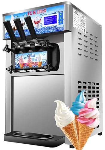 Macchina Gelato Soft, 3 Gusti, 18L/H Commerciale Gelatiera Professionale, Macchina Per Gelato Soft Da Banco 1200W Con Pannello LCD Per Bar e Caffetterie