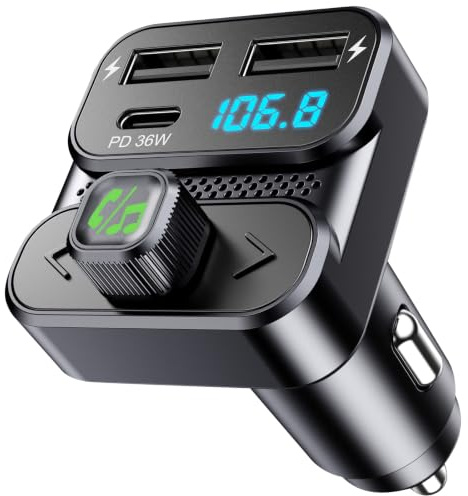 GizmoVine Bluetooth-FM-Transmitter fürs Auto, USB-C PD 36W, 3 USB-Ports