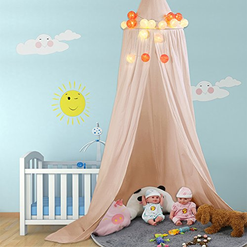 Barnsäng baldakin rund kupol myggnät hängande gardin baby barn sovrum tillbehör (Khaki)