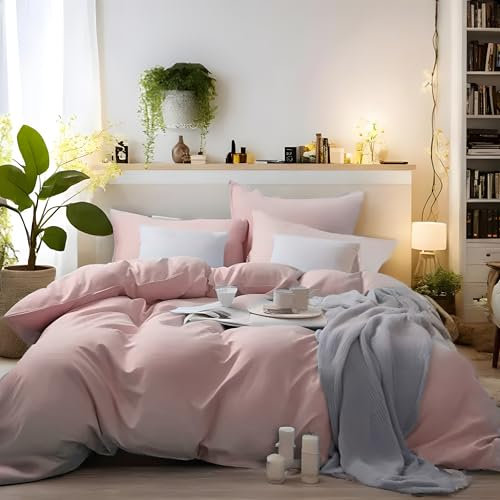 MOHAP Warm Bedding Double Duvet Cover Set 3 PCS Plain Brushed Microfiber Bedding 1 Duvet Cover with 2 Zippers and 2 Pillowcases Pink
