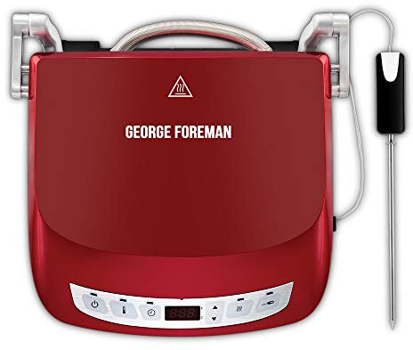 George Foreman Grill de Precision Evolve - Parrilla Eléctrica, Dispositivo Inteligente de Temperatura, Función Rápida para Carne y Sellado, 5 Raciones, 1440 W, Rojo - 24001-56