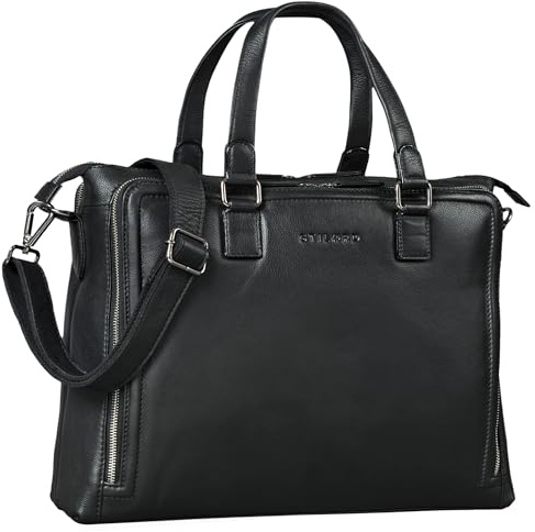 STILORD Claire Businesstasche Damen Leder 15 Zoll Laptoptasche DIN A4 Aktentasche Umhängetasche und Handtasche Büro Farbe:schwarz