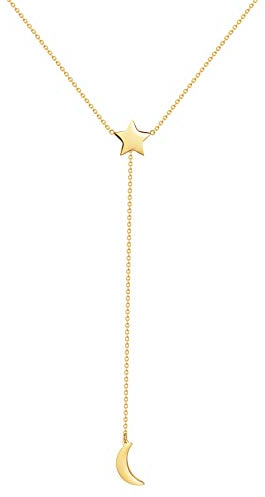 Happiness Boutique Damen Y Kette mit Anhänger in Goldfarbe | Mond und Stern Kette Edelstahlschmuck