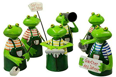 Lot de 6 tabourets de clôture de qualité supérieure - Poteaux/Décoration de Jardin en métal - Décoration de clôture - Figurine d'animaux de Jardin (Jardinier Grenouille)