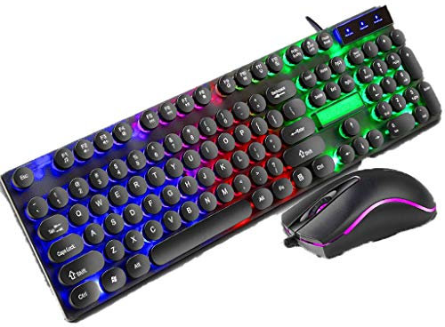 ARCH Tastiera Meccanica E La Kit Tastiera E Mouse Gaming Wired Tastiere da Gioco USB con Tasti di Multimedia Wired Mouse di Gioco for PC Gamer Computer Desktop (Color : Black Round keycap)