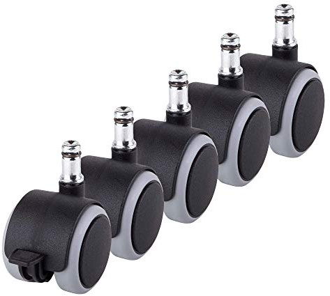 (for 1 Chair) 50 mm Rubber Chair Wheels Office Chair Castors Replacement Wheels Twin Castors Swivel Wheels Universal Stems for Replacement Casters No Scratches Wheel Brake (5)
