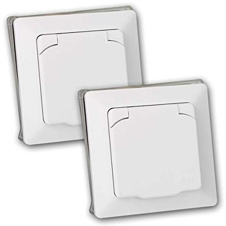 Presa MILOS bianca in set da 2, IP44, prese con coperchio incernierato e telaio, da incasso