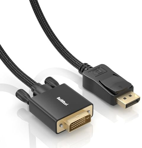 BolAAzuL DisplayPort to DVI Cable 1.8M, 60Hz 1080P Nylon Braided DP Male to DVI-D Single-Link Adapter Cable for HP Dell Nvidia AMD Lenovo PC Laptop-DP Out to Monitor Projector-DVI in
