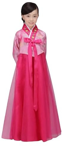 CBTRFASHION Costume coréen Hanbok pour filles (6-7 ans (130 cm), rouge et rose