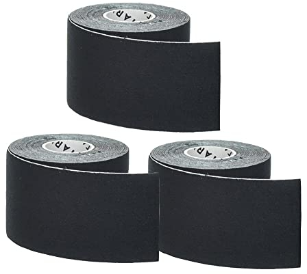 LTLCLZ 3Rollen Kinesiologie Tape Athletic Recovery Elastisches Band Knieschoner Muskelschmerzlinderung Knieschoner Unterstützung Für Fitness Bandage,Schwarz