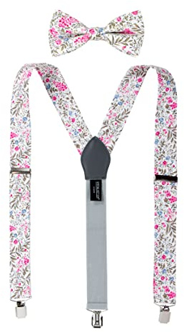 Spring Notion Men's Cotton Floral Suspenders and Bow Tie Set for Groomsmen Wedding Parties, 64-Blue Pink 48 Inch
