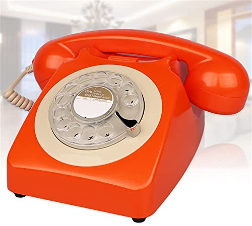 Téléphones décoratifs Téléphone Fixe Rotatif rétro pour la Maison, téléphone à Cadran Rotatif Vintage Ancien téléphone Filaire avec Fonction Mains Libres (Orange)