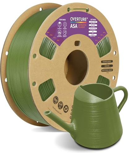 OVERTURE ASA Filament 1,75 mm Olivgrün 1kg UV-beständig für Funktionsteile | Hohe UV und wetterfest • Hitzebeständig • Gute Beständigkeit im Außenbereich • ±0,02 mm Maßgenauigkeit • FDM-kompatibel