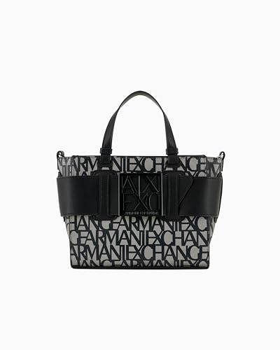 Armani Exchange Women's Logo Placket Crossbody Zip Top Medium Tote, beige/nero, beige/nero, Einheitsgröße