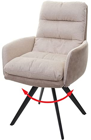 Mendler Esszimmerstuhl HWC-G66, Küchenstuhl Stuhl, drehbar Auto-Position Stoff/Textil MVG - Creme, mit Armlehne