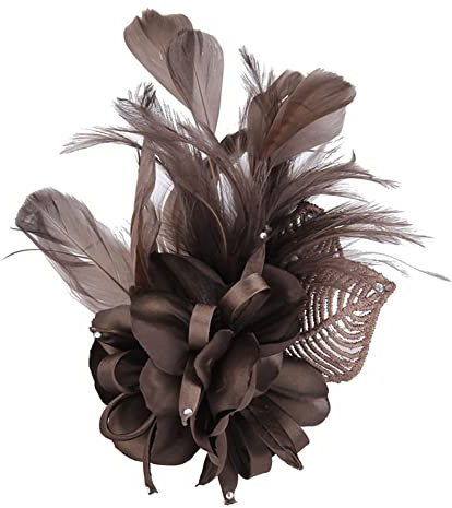 Feder Brosche,Damen Fascinator Hut Feder Haarclip Elegante Ansteckblume Brosche Blume mit Perlen Brosche Feder Kopfschmuck Anstecknadel Abzeichen für Fasching Haarklammer Hochzeit Bankett Party