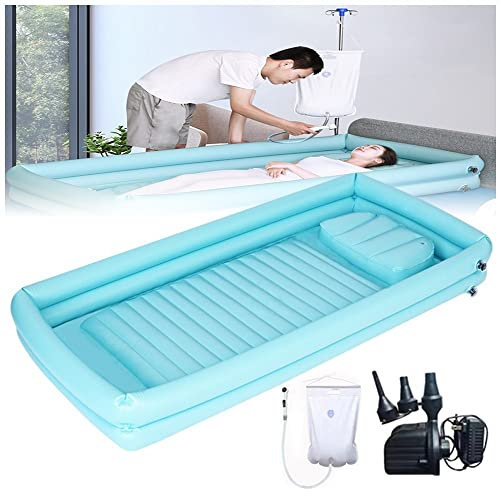 REMEK Kit Bañera Inflable Médica, Cama Hinchable Portátil para Adultos Baño En La Cama con Inflador/Bolsa De Ducha/Almohada Inflable For Ancianos, Discapacitados, Personas Mayores
