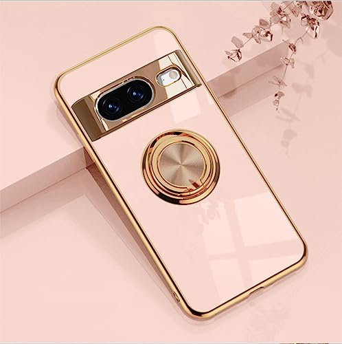 XINYEXIN Google Pixel 8 fodral med ringstativshållare 360 graders roterande ställ mode stötsäker telefon skyddande fodral för Google Pixel 8 – rosa
