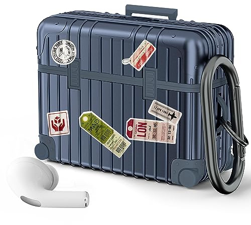 VISOOM Compatible With Airpods Pro 2 Case Cover, Funny Suitcase Design Case for Airpods Pro 2nd/1st Generation (2022/2019), Cute Fashion Protective Hard Case for Women Men with Keychain(Blue)
