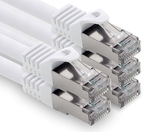 freiwerk LAN Kabel 0,25m Cat7 Weiß 5x Netzwerkkabel Ethernet RJ45 10 Gbit/s SFTP Patchkabel für Router Modem Switch PC Laptop Gaming Konsole