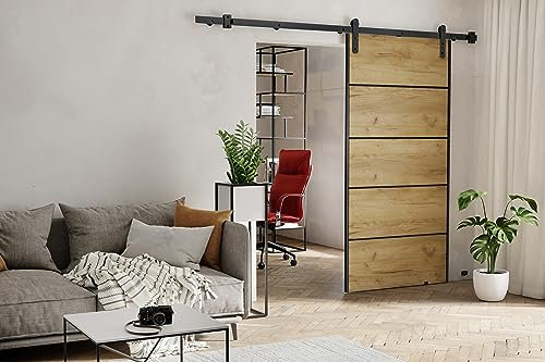 KIER FURNITURE AURA PLUS Schiebetüren – Schiebetür Komplettset Schiene Komplettset Mit Tür – Zimmertüren Mit Zarge Komplett - B66xH205xT1,6 cm - Eiche Craft