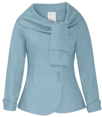 CHIC STAR Blazer da donna in lino con colletto ritratto, Blu, 1X