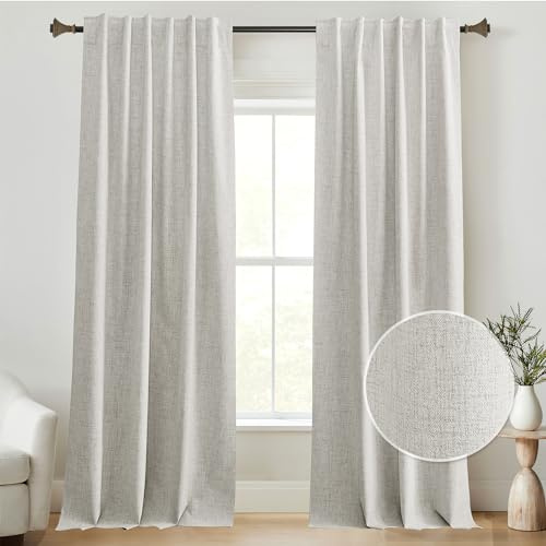 StangH 100% Blackout Linen Curtains 84 inch Length 2 Panels Set, Back Tab Privacy Bedroom Drapes Thermal Insulated Black Out Window Treatments for Patio Sliding Glass Door, Ivory, W52xL84