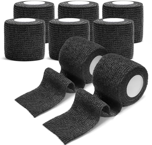 AnjoCare Selbstklebende Bandage Wrap(8 Pack),Atmungsaktive Verband,Kohäsive Bandage für Erste Hilfe,Sportverletzungen,Handgelenk Verstauchungen Schutz,Vet für Hunde(5CM X 4.5M),Schwarz
