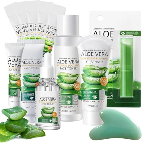 12PCS Skin Care Gift Sets for Teenage Girls, Aloe Vera Skincare for Women, Simple Pamper Face Care Kit for Teen