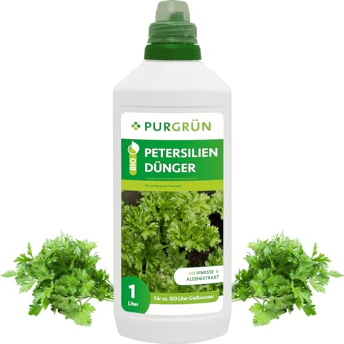 Purgrün® Bio-Petersilien-Dünger 1 Liter – Organische Rezeptur – Premium-Flüssigdünger – NPK 4+1+7 – Mit Algenextrakt & Vinasse – Extra Kalium für kräftige Petersilie – Ohne tierische Inhaltsstoffe