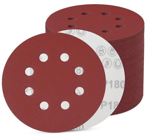 100 Piezas Discos para lijas 125mm,lija circular con 8 Agujeros para Lijadora Excéntrica y Lijadora Orbital (100 pcs de grano 180)
