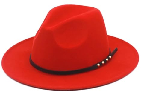 WOYUANSHA Cowboyhüte Modischer Fedora-Hut Mit Gürtel Für Herren Und Damen Filzhut Rot