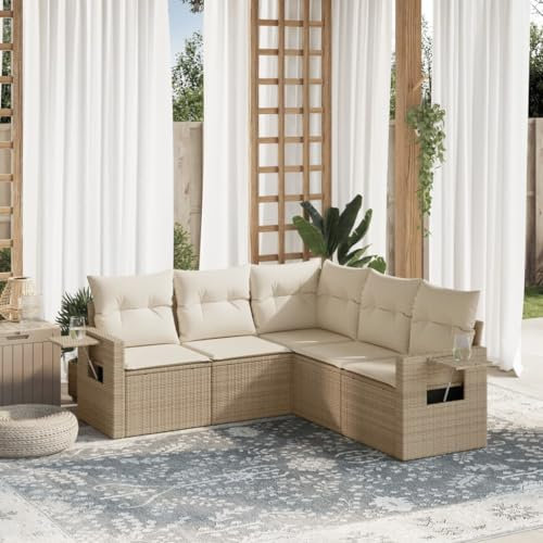 Homgoday Gartensofa-Set 5-teilig mit beigen Kissen aus Polyrattan, Outdoor-Sofas für den Garten, Loungeset für den Außenbereich, Gartenmöbel Type3220147