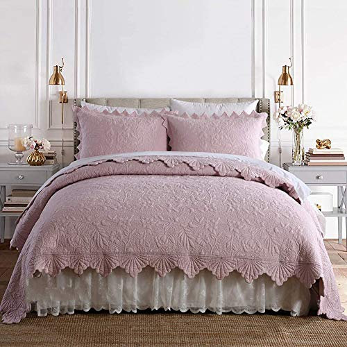 Gesteppte Tagesdecke in Rosa, wendbar, 3-teilig, Patchwork-Steppdecken, geeignet für Kinder und Erwachsene, Einzel-, Doppel-, Super-King-Size-Größe, leicht zu reinigen, Sommer-Bettüberwürfe (210 x 240