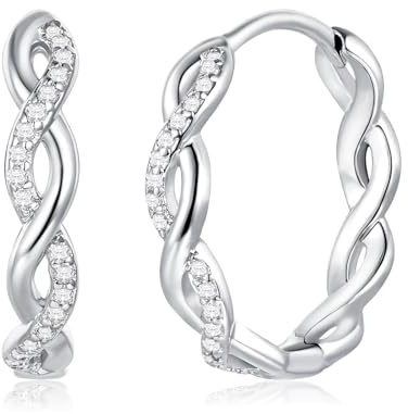 Loutade Ohrringe Silber 925 für Damen, 925 Sterling Silber Ohrringe Creolen | Hypoallergen Leichte Cubic Zirkonia 20mm Twisted Silber Huggie-Ohrringe, Unendlichkeit Gedrehte Creolen Schmuck