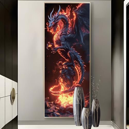 Diamond Painting Feuer Drache Diamond Painting Groß xxl 260 X 100cm, DIY Diamant Painting Bilder, 5D Diamond Painting Erwachsene Vollrunde Bohrer Diamond-Painting Crafts, Haus Wand Dekoration -595FC