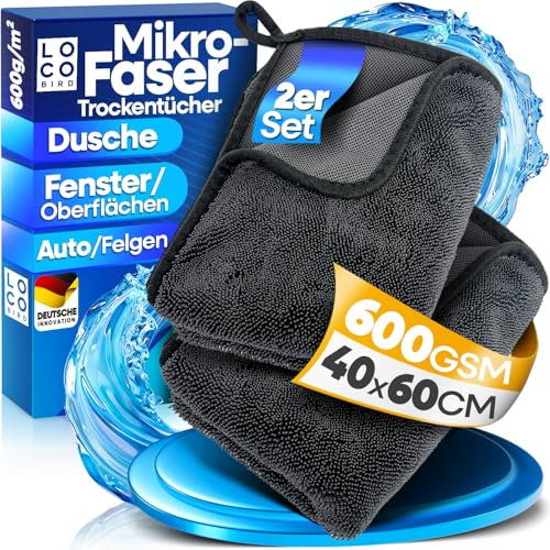 Loco Bird Simply shiny Bath Lot de 2 chiffons de douche absorbants 600 g/m² 40 x 60 cm en microfibre à séchage rapide pour salle de bain Gris Taille XXL