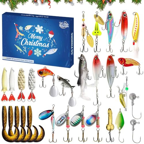 Angel Adventskalender 2024 Männer,24 Tages Adventskalender für Angelgeräte,Weihnachts Countdown Kalender mit Angelköder Set, 24-Tage-Weihnachtskalender-Countdown-Fischköder Für Ehemann,Vater (C)