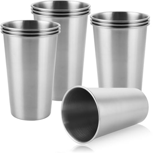LOPYXBR 10 st. rostfria muggar 500 ml koppar i rostfritt stål, silver campingmuggar, metallmuggar utan handtag, dryckesbägare i rostfritt stål för hem, restaurang, fest, camping