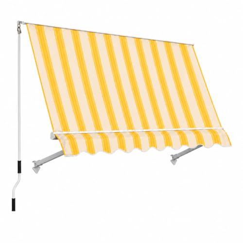 Paluplus Tenda da Sole a Caduta, Misura 301x251 cm, Senza Cassone con braccio avvolgibile e Braccetti Fermatenda, Telo Resistente 280 g/m², per Balcone e Terrazzo -3902F (Giallo e Bianco)