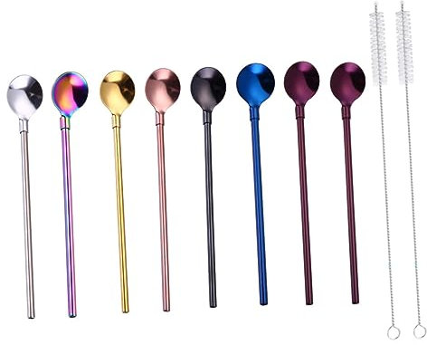 Cabilock Set Da 10 Cucchiai in Acciaio Inox Con Spazzola Cucchiaino in Metallo Riutilizzabile Per Mescolare Gelati Perfetto Per Feste E All'aperto
