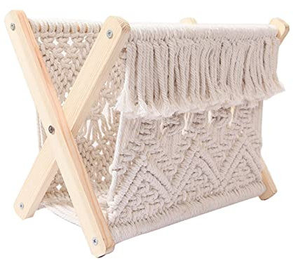 Soporte para revistas de macramé tejido de algodón para libros y periódicos, decoración del hogar
