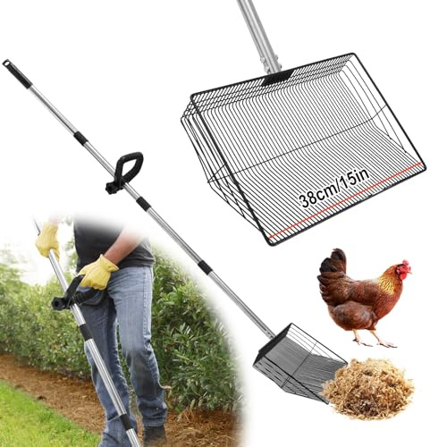 GHWMYD Grande Recogedor de Excrementos de Gallina de 38cm con Extensible Resistente de 137cm Pala para Limpiar Desechos de Mascotas, para Gallinero Corral Caballos Perros Conejos Exteriores