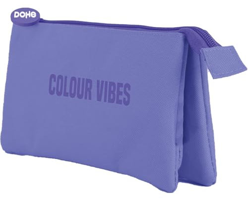 DOHE - Astuccio scolastico triplo - 3 scomparti, portapenne multiuso, misure 23 x 12 x 2,5 cm, chiusura a cerniera, realizzato in poliestere resistente - Colour Vibes Viola, Viola, 23x12x2,5 cm,