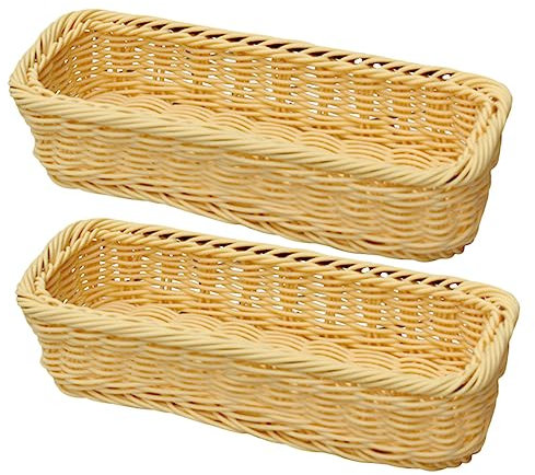 Holibanna 2pcs Woven Cutlery Organizer Basket Beige Multi-function Storage Basket for Kitchen and Dining Table Practical Desktop Silverware Storage