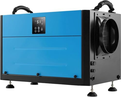 GOPLUS Deshumidificateur d Air Industriel 73,5L/Jour, Débit d'air 403m³/h, Panneau de Contrôle, Déshumidificateur Electrique 20%-90% Humidité, 2 Méthodes Drainage, Minuterie, pour 100㎡ (Bleu)